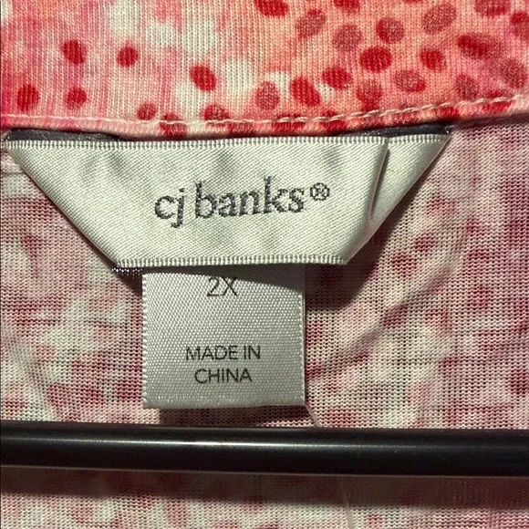 CJ Banks Pink & Coral Printed Split-Neck Tunic - Picture 2 of 6